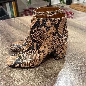 Franco Sarto Tan and Black (Faux) Snakeskin Ankle Booties - size 7.5